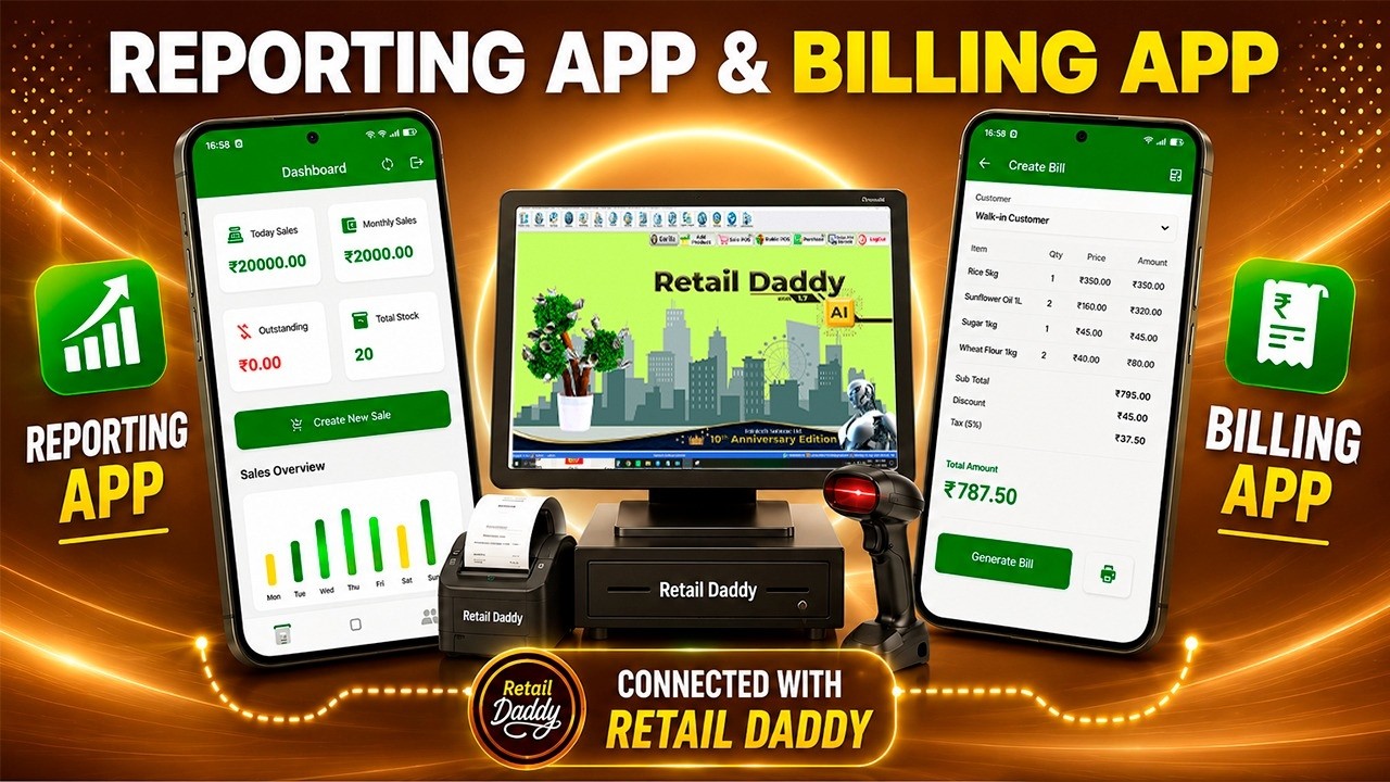 Reporting app and Billing App Connected with Retail Daddy Billing software