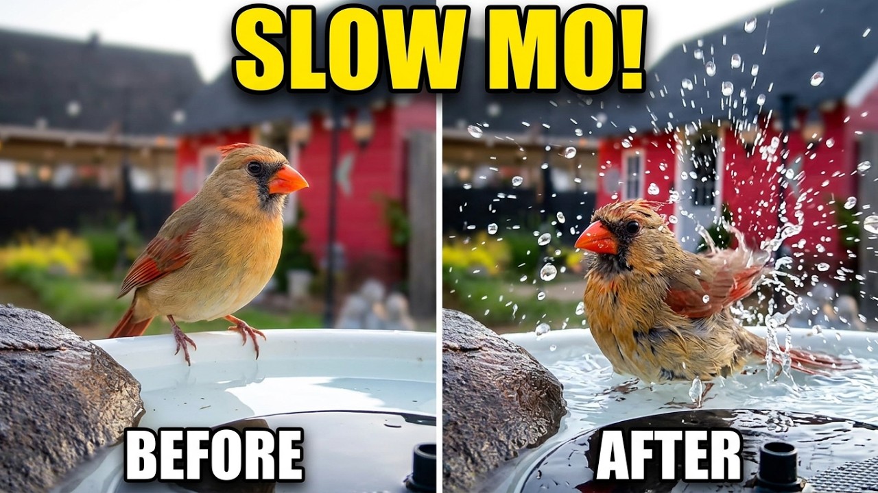 Epic Slow Motion: Cardinal Takes a Dip! 🐦💦