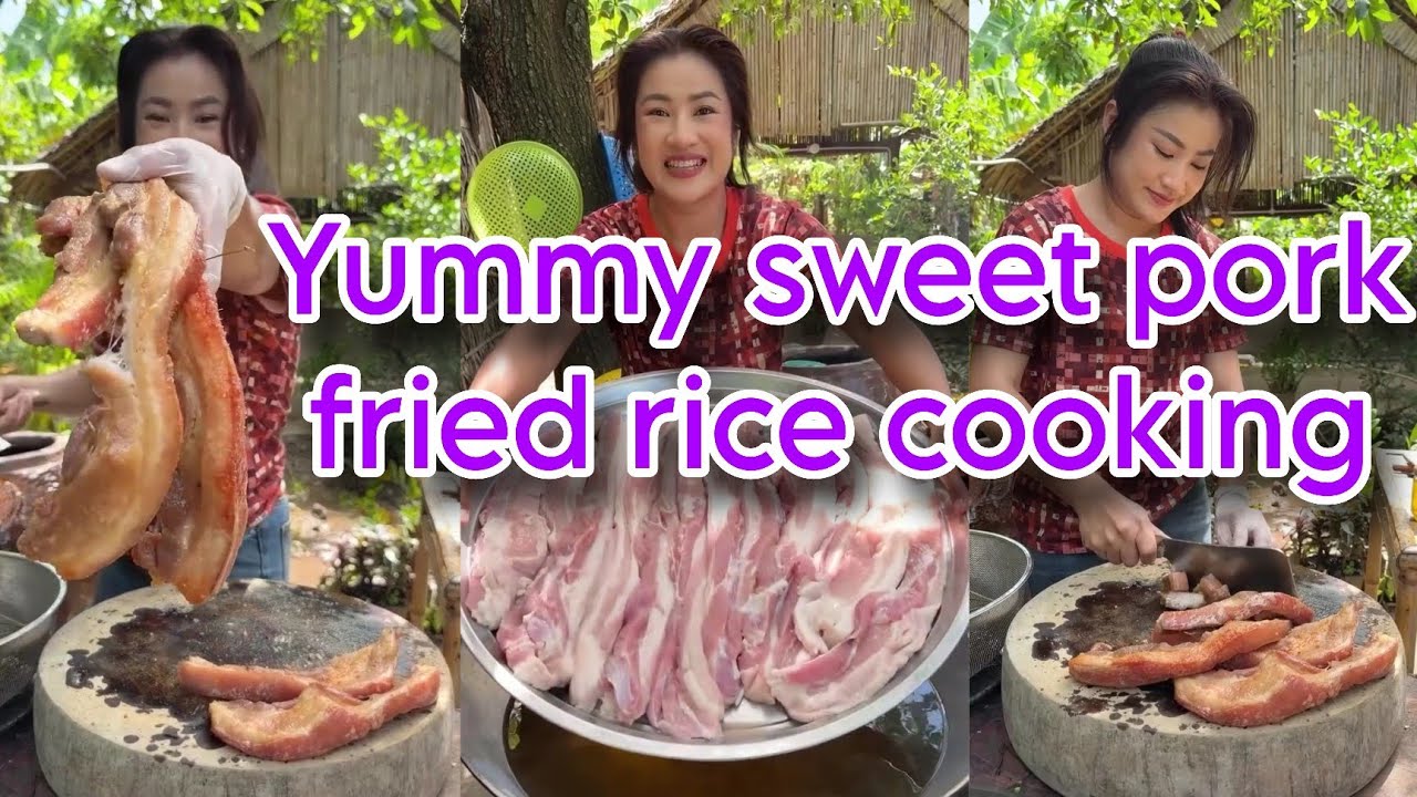 Yummy sweet pork fried rice cooking