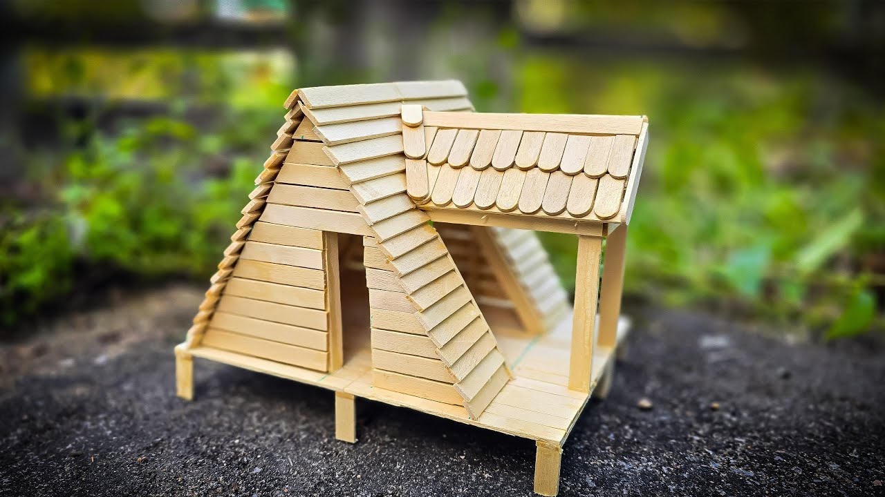 Popsicle Stick A-Frame House with Staircase & Detailed Roof – Complete 21+ Min DIY