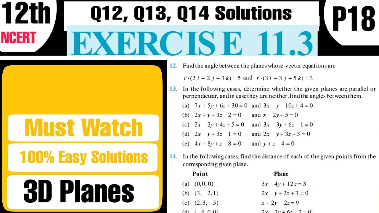 Ex11.3 class 12 solutions (Q12 to Q14) plane 3d 12 Part 18 NCERT