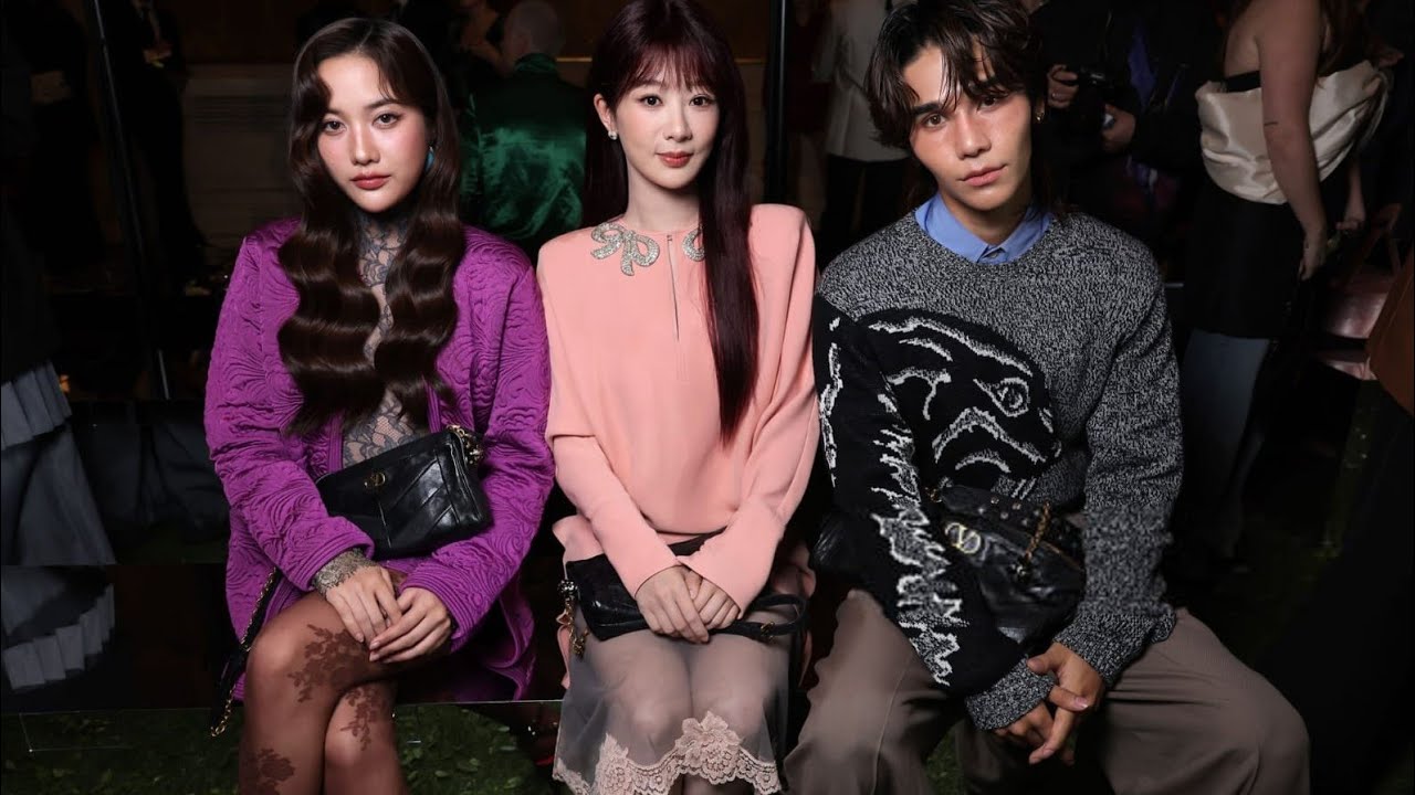 BA Freen Sarocha,Yang Zi and Jeff Satur sitting front row at the MaisonValentino FW26/27 show