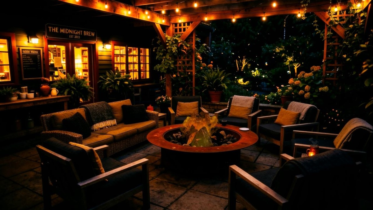 Cozy Café Spring Night Ambience 🌙🔥 Crackling Fire Sounds for Reading and Sleep (10 Hours, No Music)