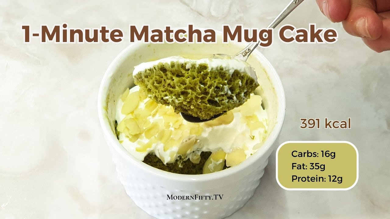 Easy 1-Minute Matcha Green Tea Mug Cake (Keto, Paleo, Low-carb, Gluten-free) #mugcake #ketodessert