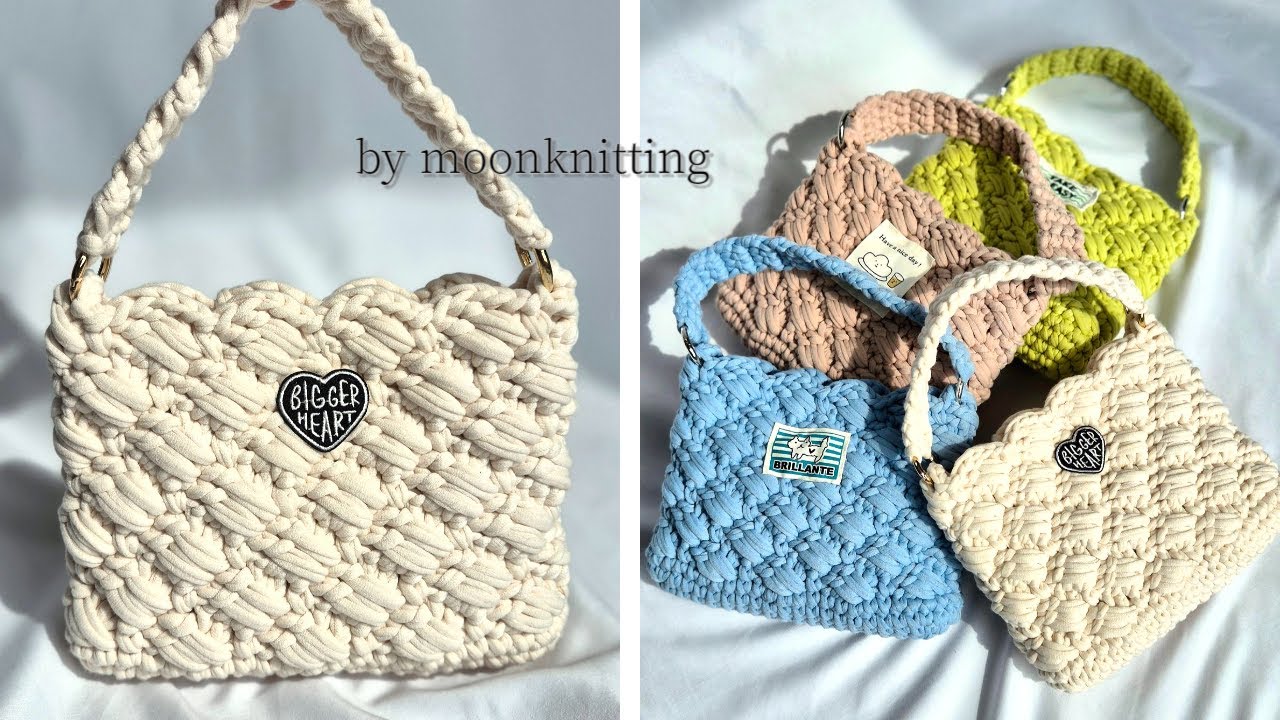 [코바늘 가방]미니 볼륨백♡볼록볼록 귀여운 패턴의 미니백. 도안첨부, crochet bag/moonknitting