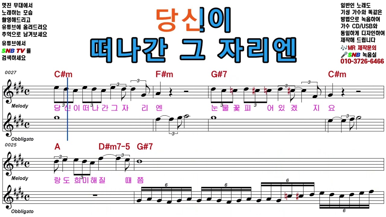 못된 사랑 - 조항조 [Elf-919 / SNB TV] 악보영상
