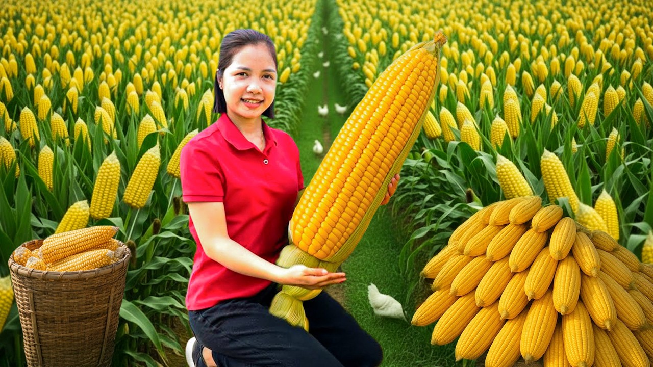 Harvesting GIANT Corn in Big Corn Farm & Go to Market Sell - Fresh Sweet Corn | Lotus Farm Life