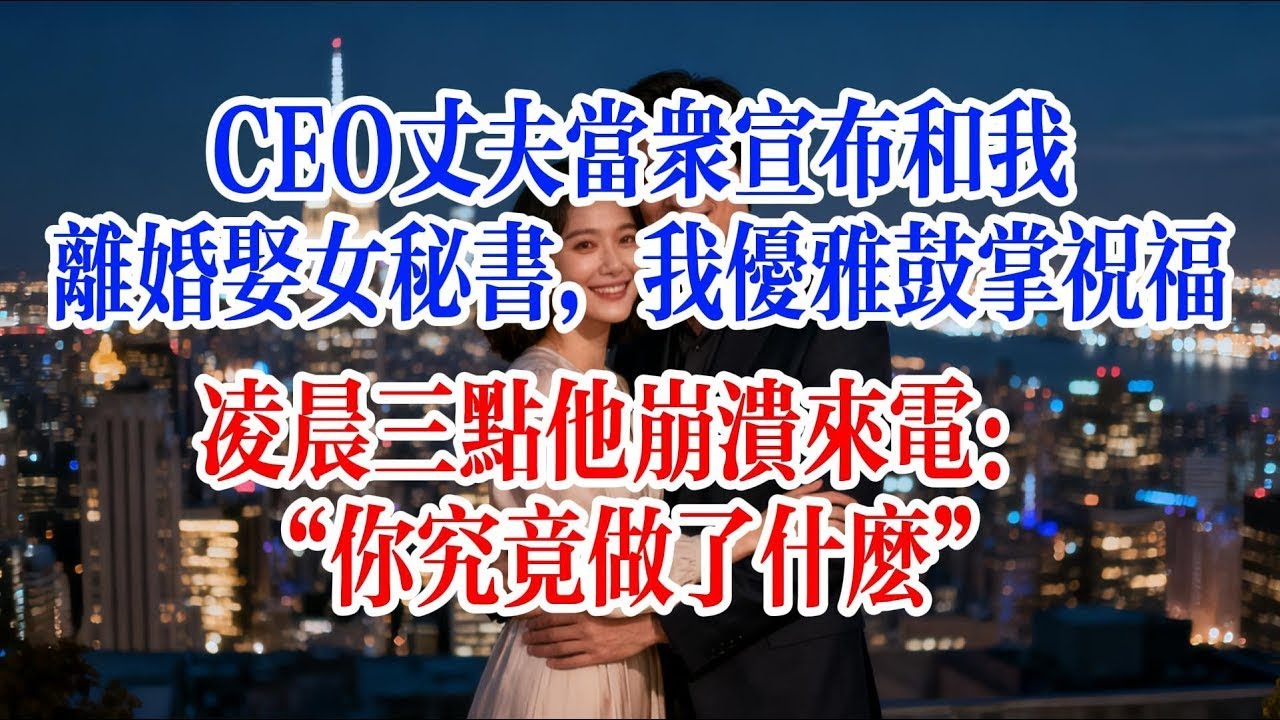 CEO丈夫當眾宣布和我離婚娶女秘書，我優雅鼓掌祝福，凌晨三點他崩潰來電：“你究竟做了什麼”#故事頻道 #爱情故事 #情感故事 #婚姻 #出軌 #小说