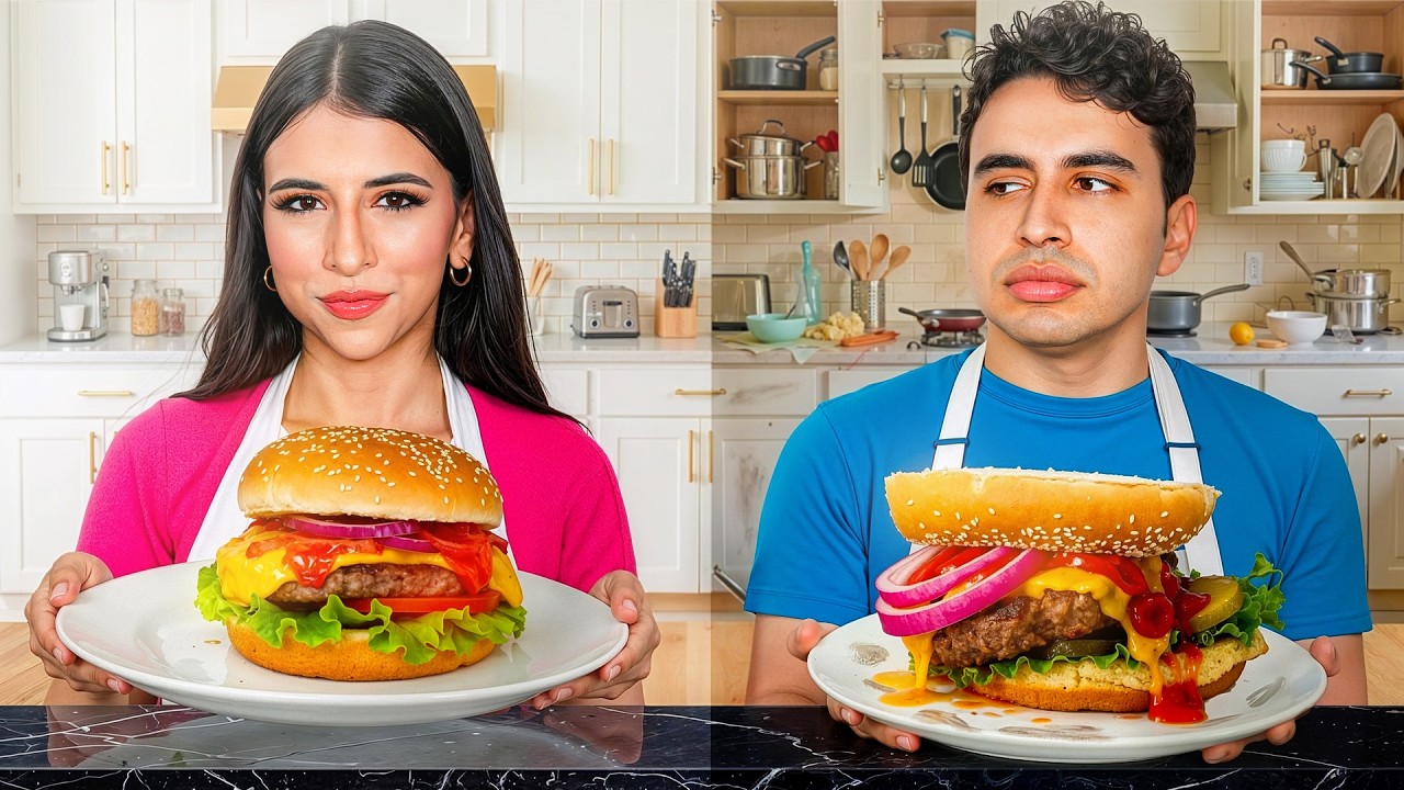 تحدي طبخ البرجر مع أخويا 🍔 | أبناء نبيل في المطبخ ! 👩🏻‍🍳