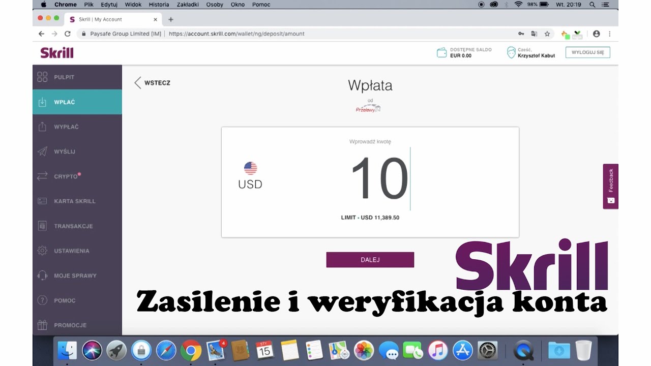 Zasilenie i weryfikacja konta w portfelu internetowym Skrill