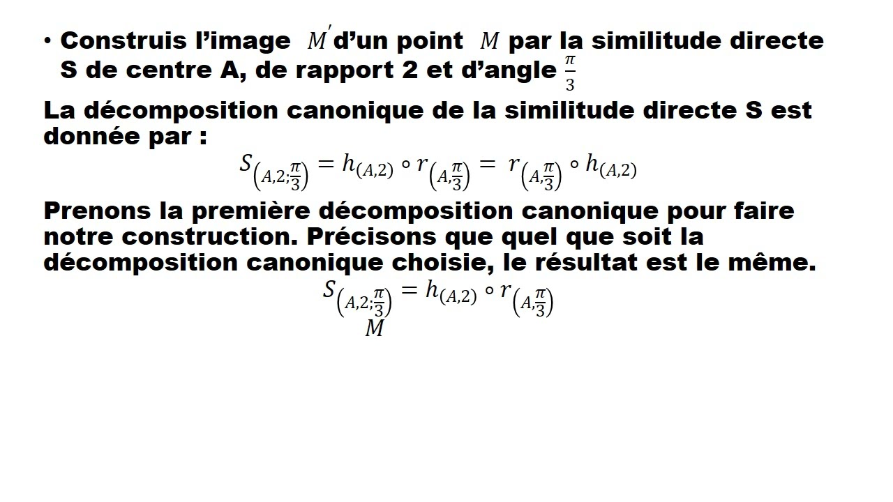 CONSTRUCTION DE L'IMAGE D'UN POINT PAR UNE SIMILITUDE DIRECTE
