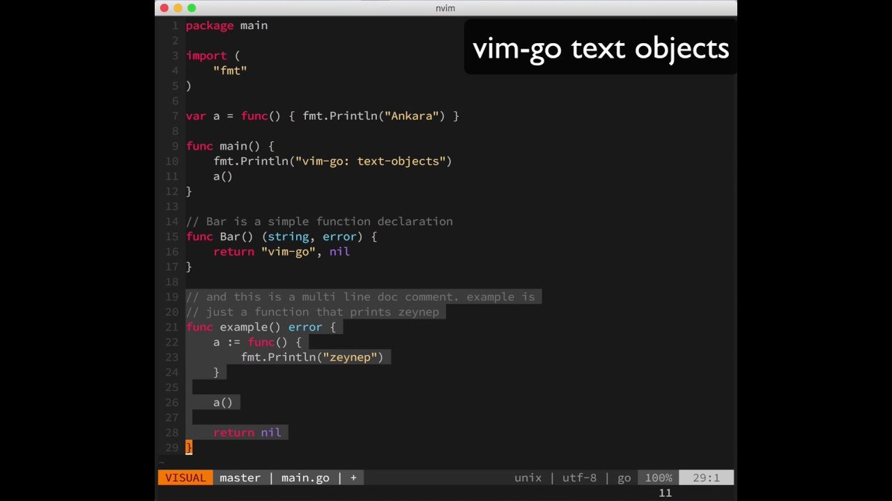 vim-go: text function selection objects