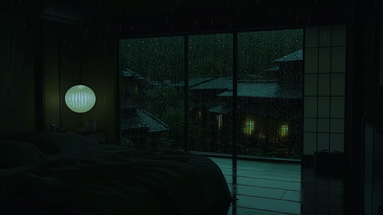 Gentle Rain Sounds in a Dark Bedroom Cabin 🌧 (No Ads) | Calm Lakeside Forest for Deep Sleep