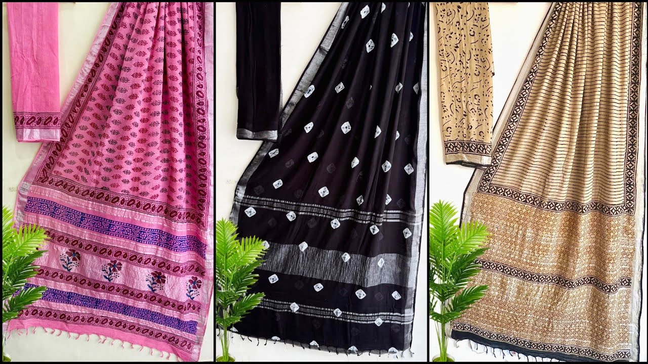 Linen Cotton Sarees | Free Shipping #linensarees #linencottonsaree #purelinen #sareefashion 