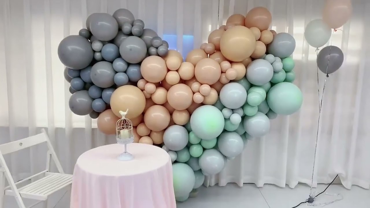**LOVE Balloon Arch green peach &grey color idea