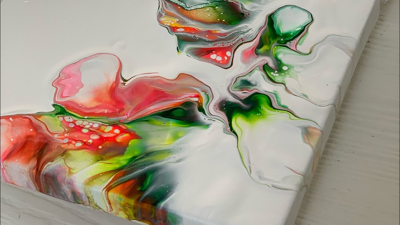 Acrylic Dutch pour with hair dryer in the colors of nature - abstract minimal art - #57