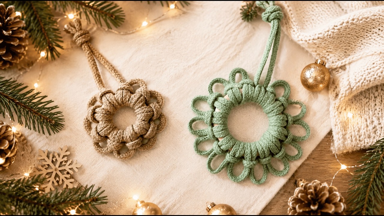 DIY Flower Wreath Ornament Easy Macrame Christmas Ornaments (in under 10 minutes)
