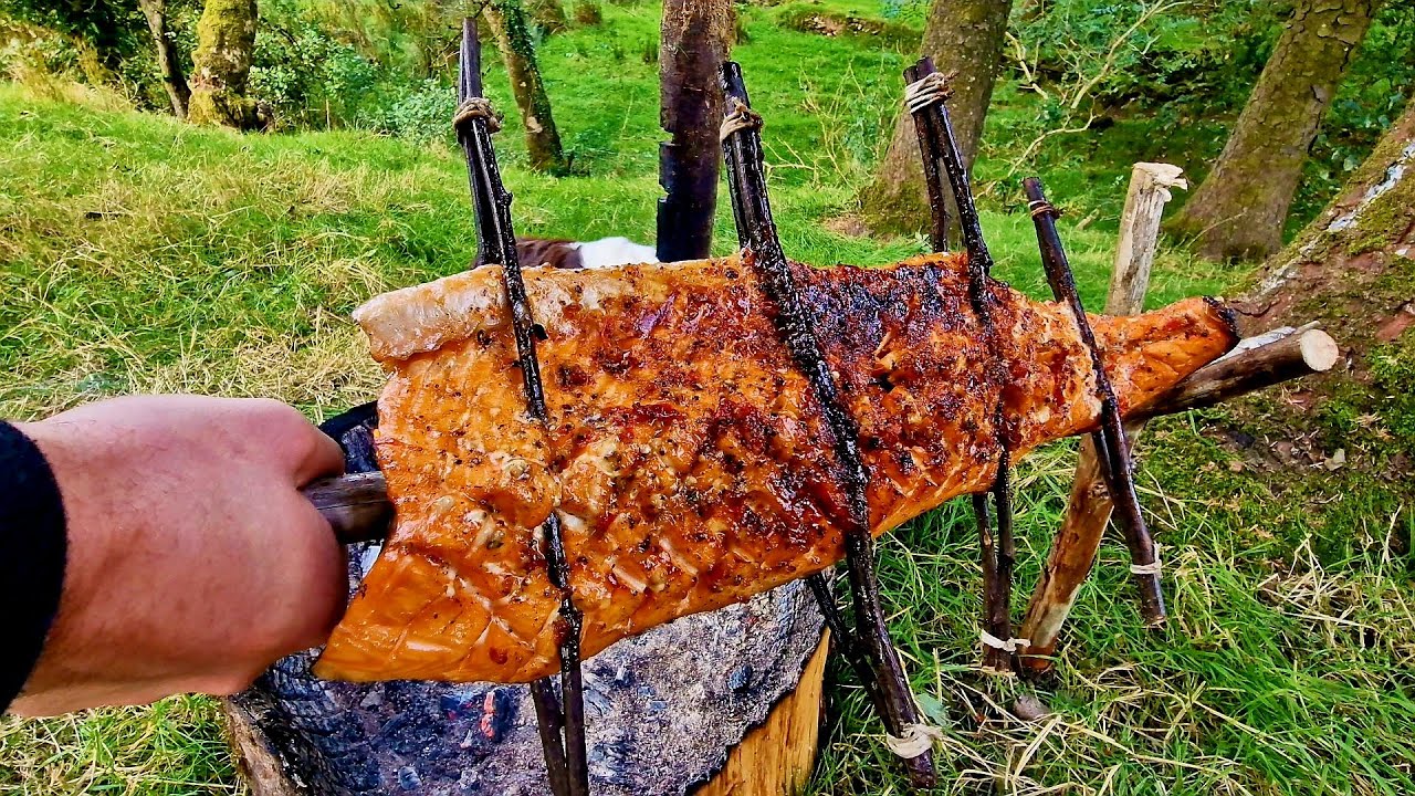 Buscraft SALMON best option for Camping ASMR Campfire Cooking ( Relaxing Sounds)