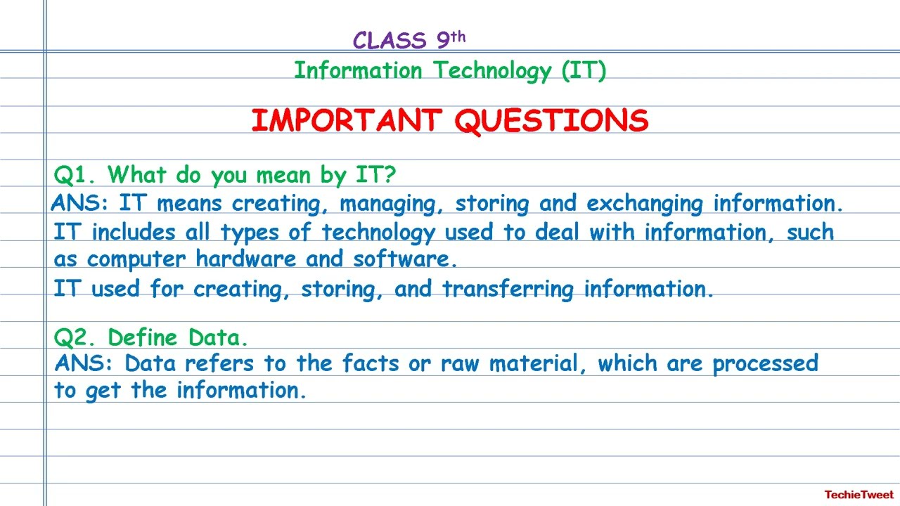 important questions all units class ix | Information Technology IT 402