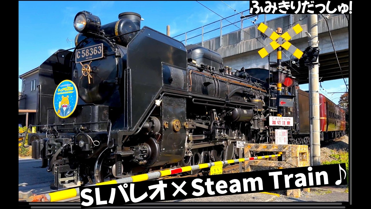 【蒸気機関車】秩父鉄道を走るSLパレオエクスプレスに乗車♪絶景の長瀞や秩父の景色を満喫！ラッピング電車 プレミアムアウトレット steam locomotive train railway 踏切