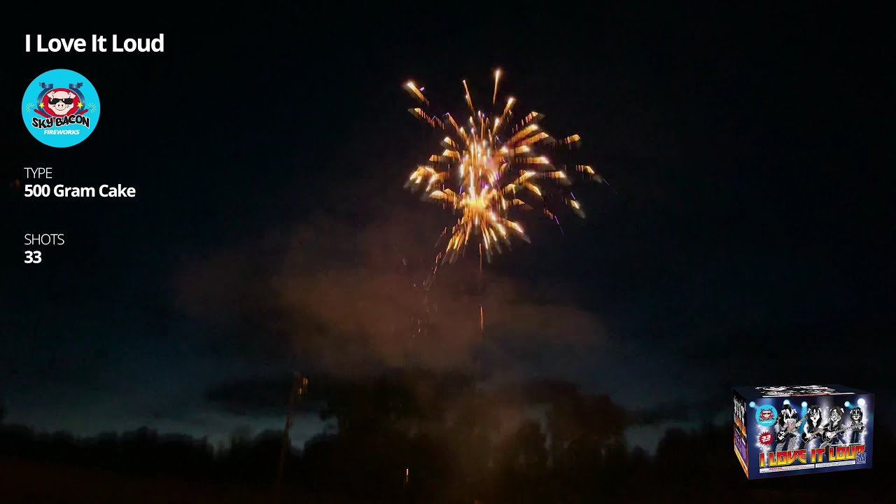 I Love It Loud - 33 shot 500 Gram Cake - Sky Bacon Fireworks