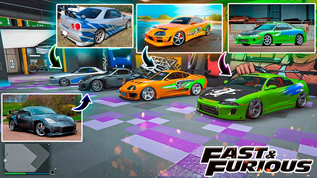 GARAGEM COM VARIOS CARROS DO VELOZES E FURIOSOS ! ! !NO GTA ONLINE SUPRA 350Z RX7 SKYLINE ECLIPSE