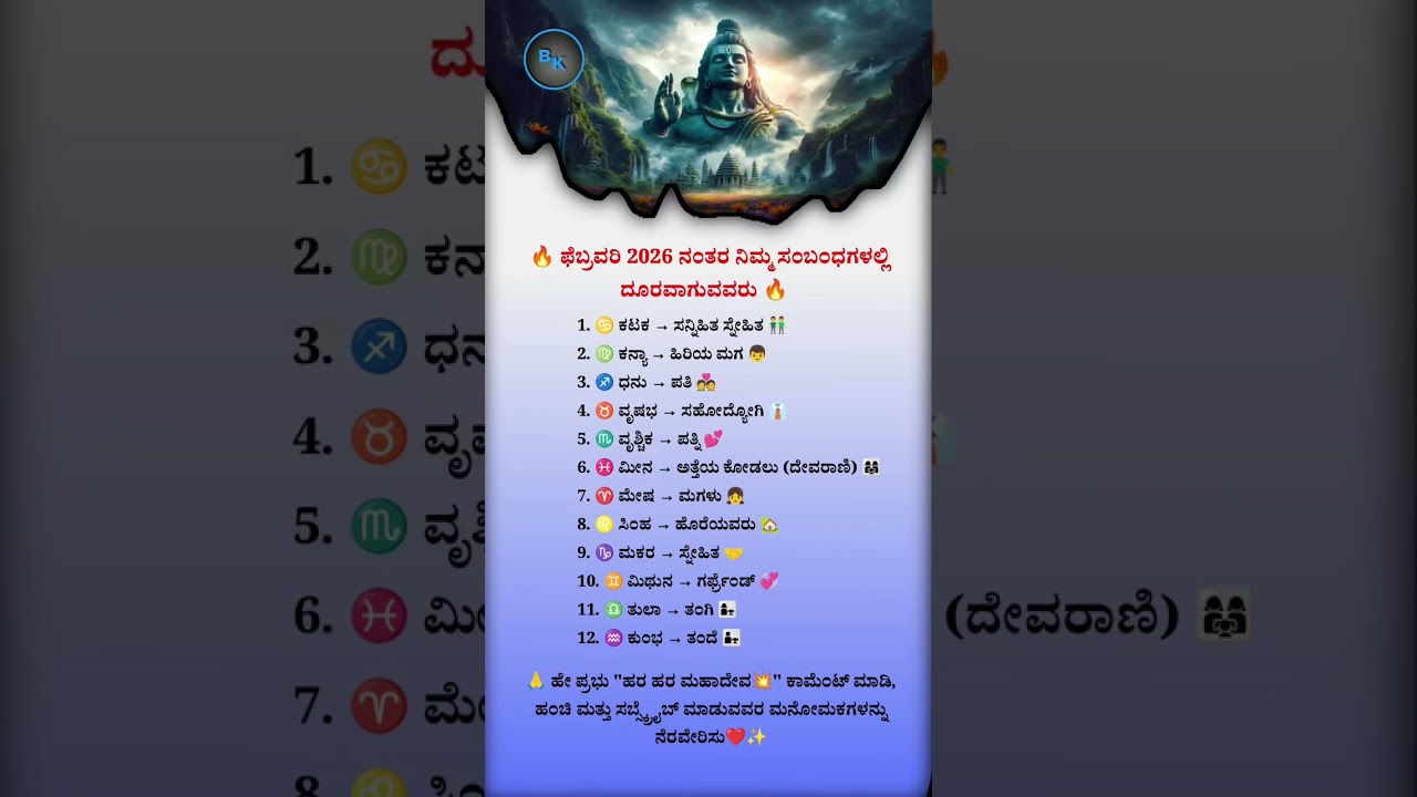 Zodiac Relationships February 2026 🌟 | Kannada Astrology 🔮 | Who Gets Distant 💔👨&zwj;👩&zwj;👧 | Viral Shorts💥