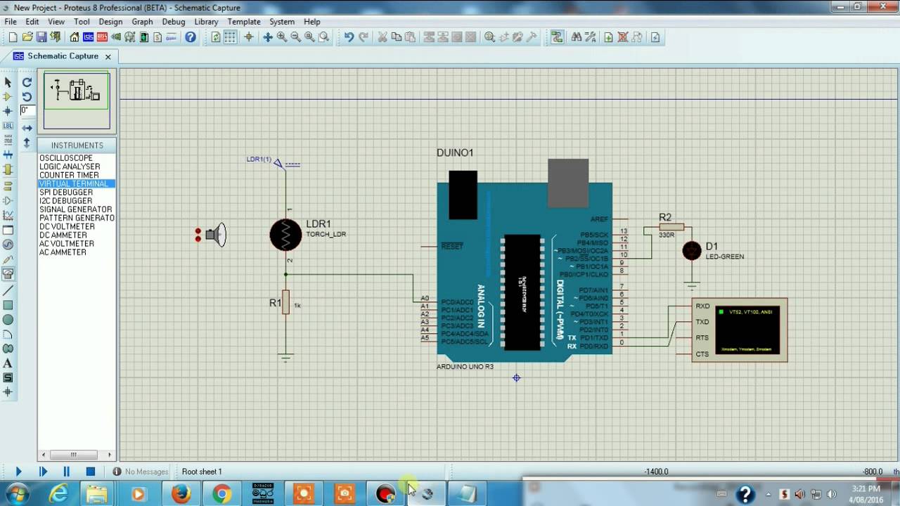 Automatic Dark activated Light Arduino Proteus Simulation (using an LDR with torch) tutorial # 3