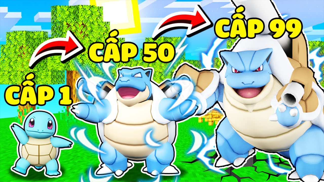 JACK EM BÉ RÙA NƯỚC CẤP 1 TIẾN HÓA THÀNH RÙA NƯỚC MEGA CẤP 99 TRONG MINECRAFT*POKEMON SQUIRTLE