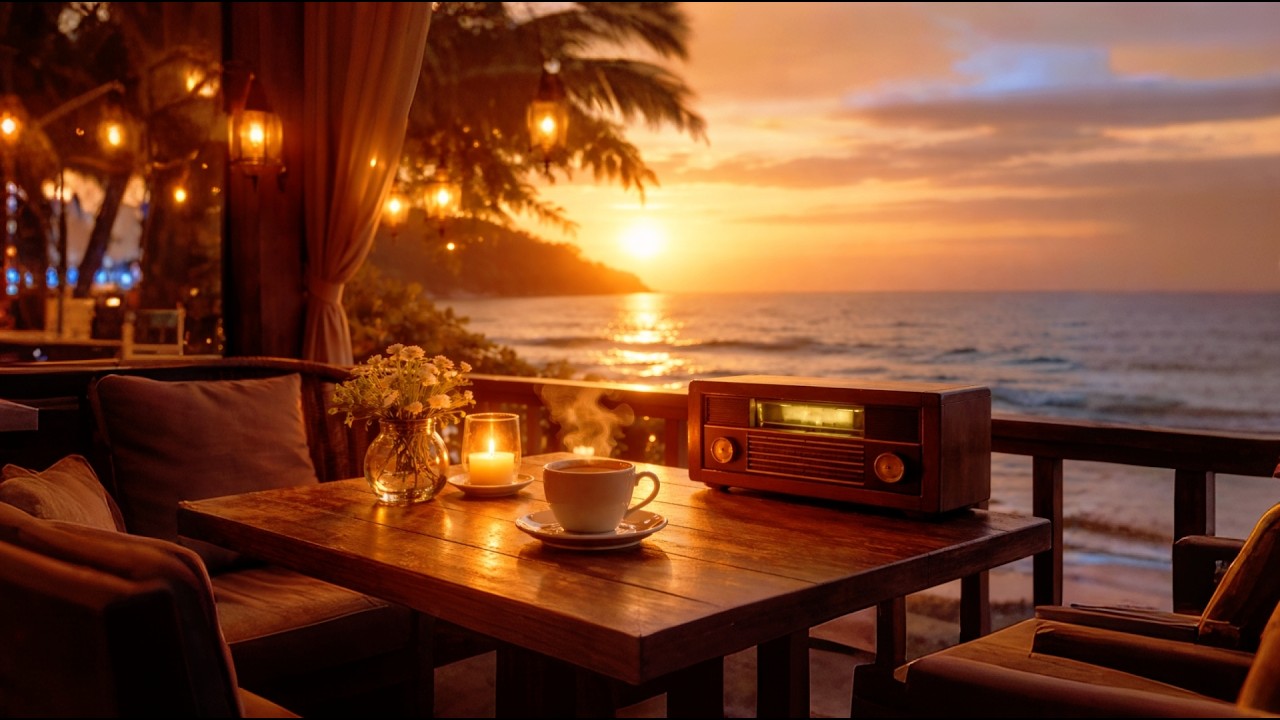 Relaxing Coffee Shop Jazz ☕ Ocean Waves Ambience for Study, Work & Relax
