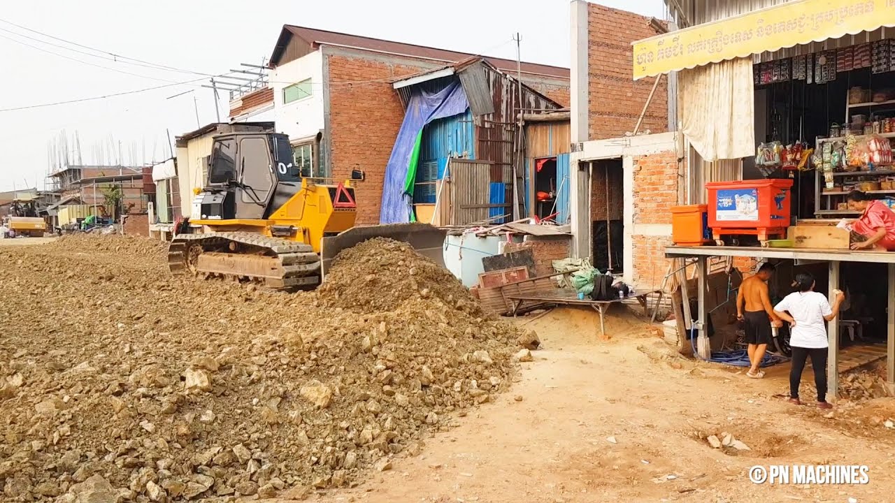 New Update! Amazing Road Construction Technology By Dozer Komatsu D41P Spreading Stone Experience