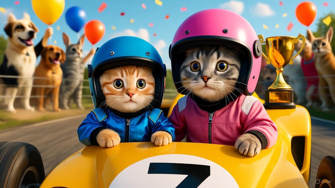 🏆 Cat Family Car Race Adventure! | Mother & Daughter Win the Big Race 🐱✨