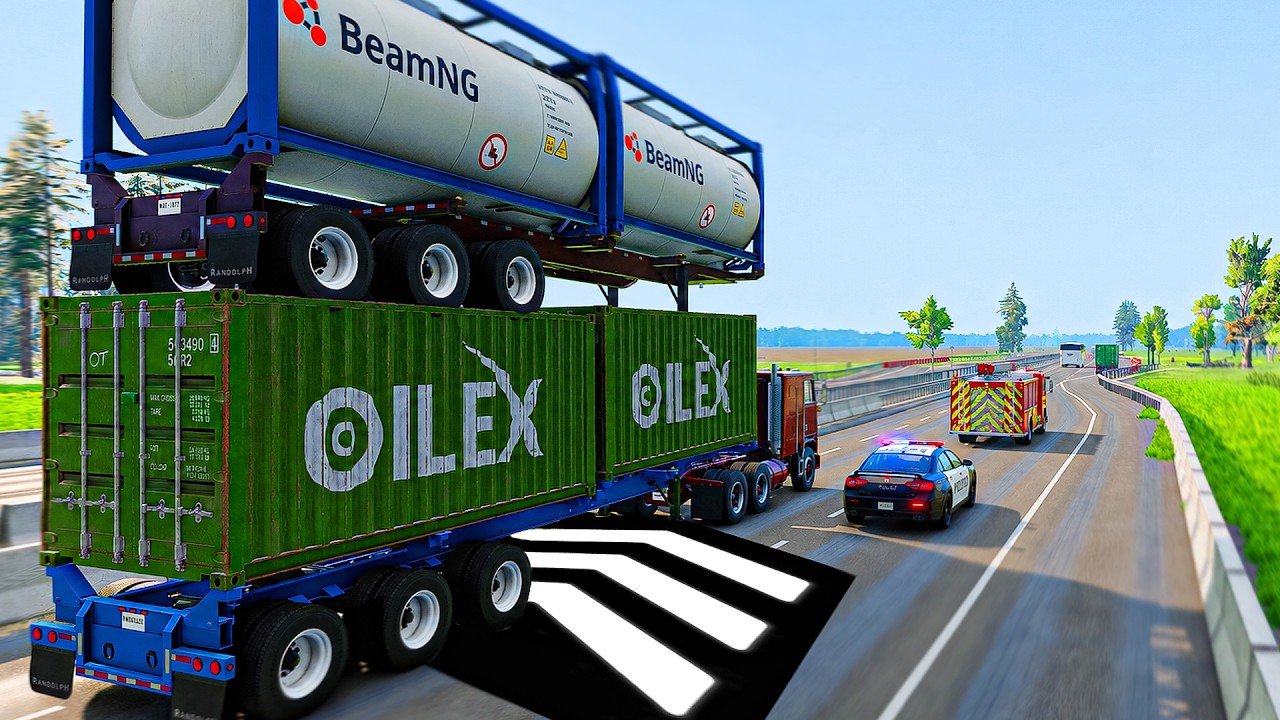 3066 MPH Speed Blast vs Police Car, Fire Truck & Cargo Truck &ndash; Who Survives? #86 | BeamNG.drive