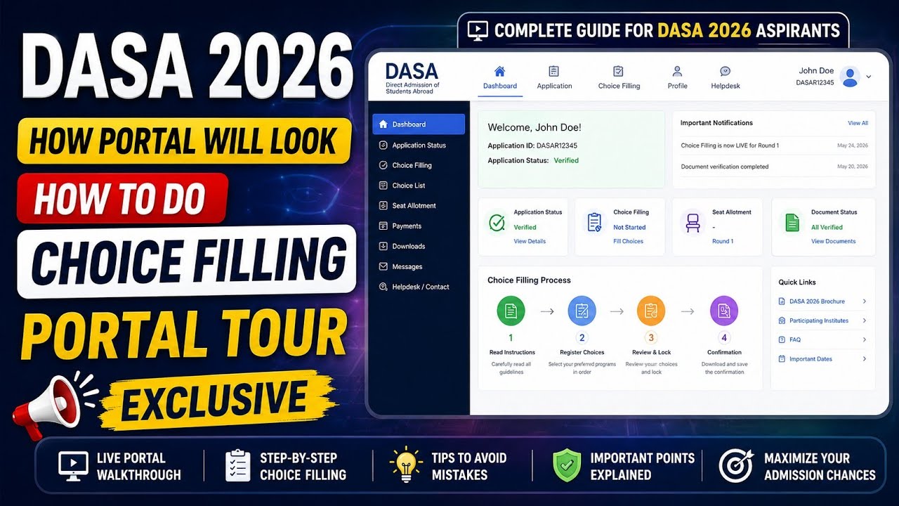DASA 2026 Portal Tour 🔥 Complete Choice Filling Guide & Live Demo