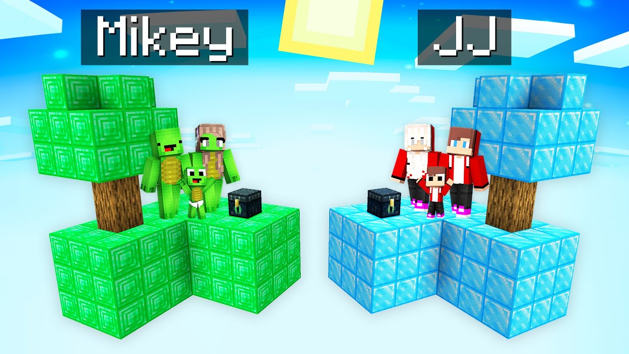 Mikey Family EMERALD vs JJ Family DIAMOND SKYBLOCK Battle in Minecraft (Maizen)