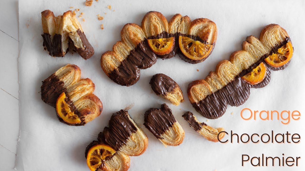 ORANGE INFUSED SUGAR CHOCOLATE COVERED PALMIER GARNISHED WITH CANDIED ORANGE SLICES [오렌지 슈가 초콜릿 팔미에]