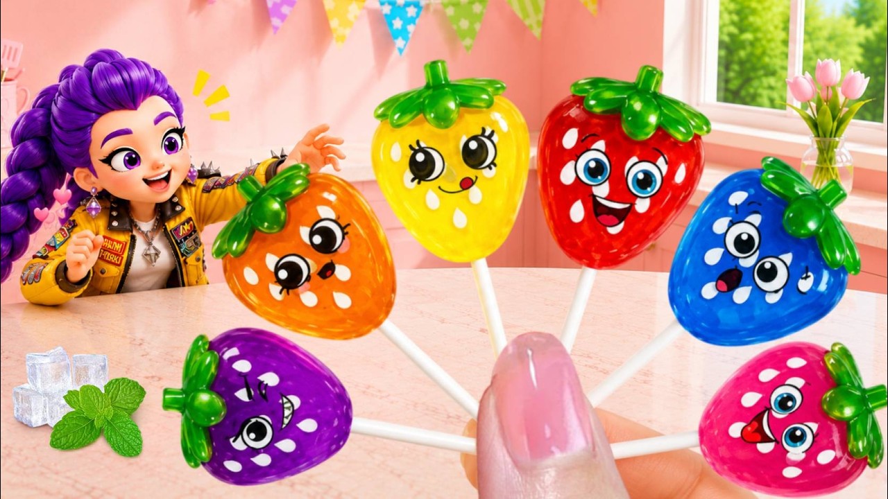 Мини-желейные леденцы в виде радужной клубники 🍓🌈 Разноцветные хрустальные конфеты-сюрпризы | Мал...