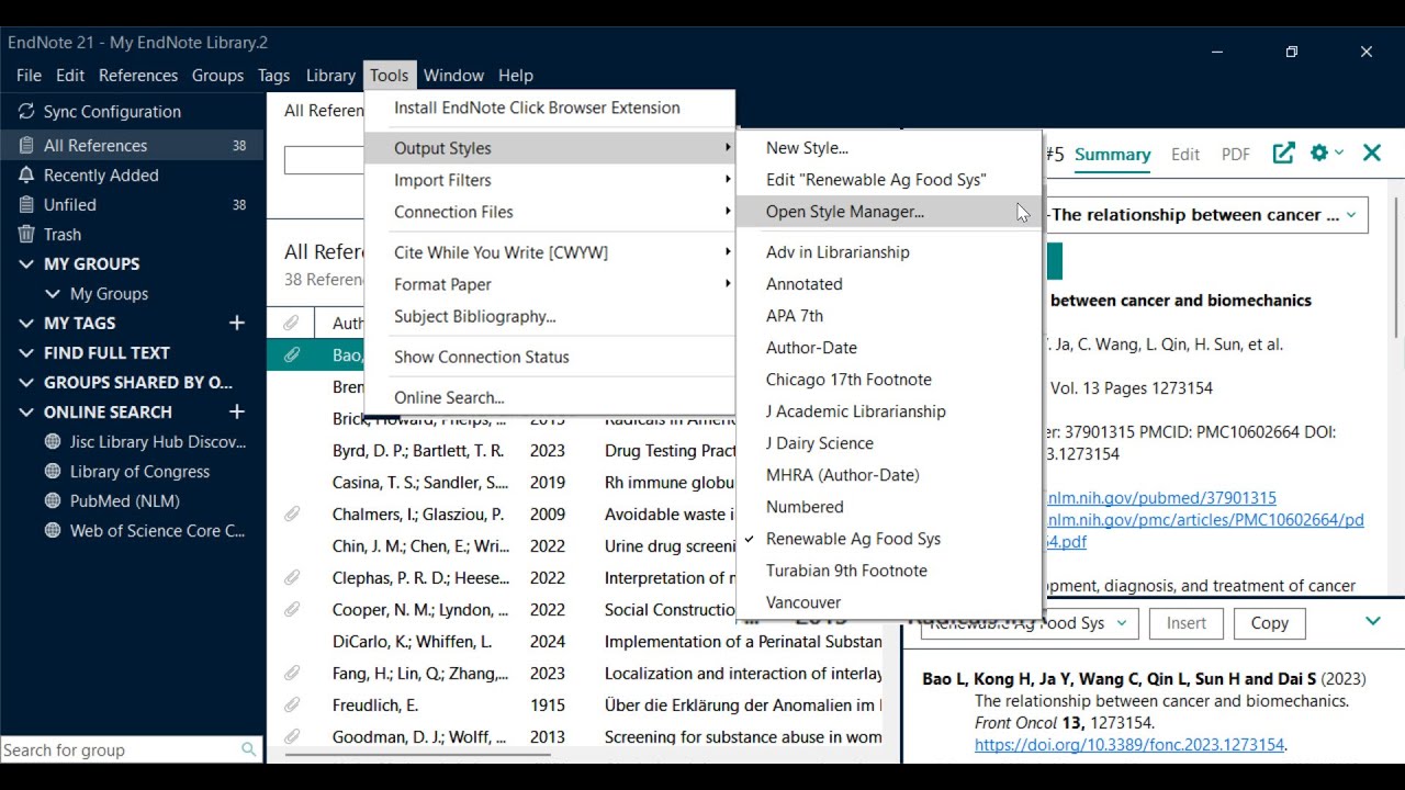Endnote Desktop output styles import