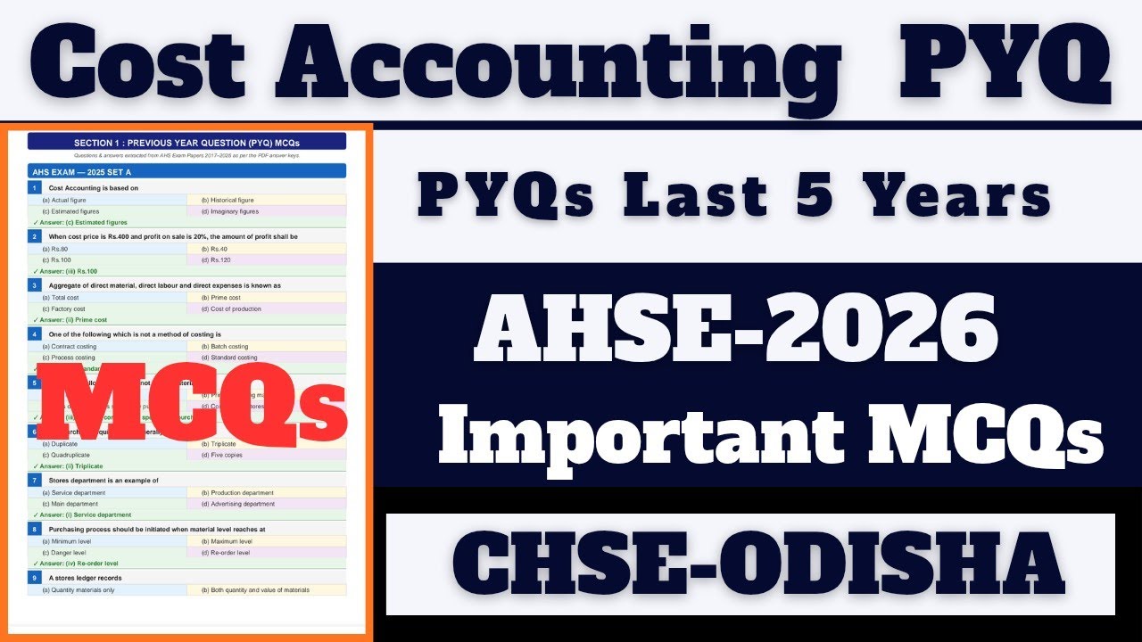 Cost Accounting PYQs (5 Years) CHSE Commerce II AHSE  Board Questions Practice #chseodisha 