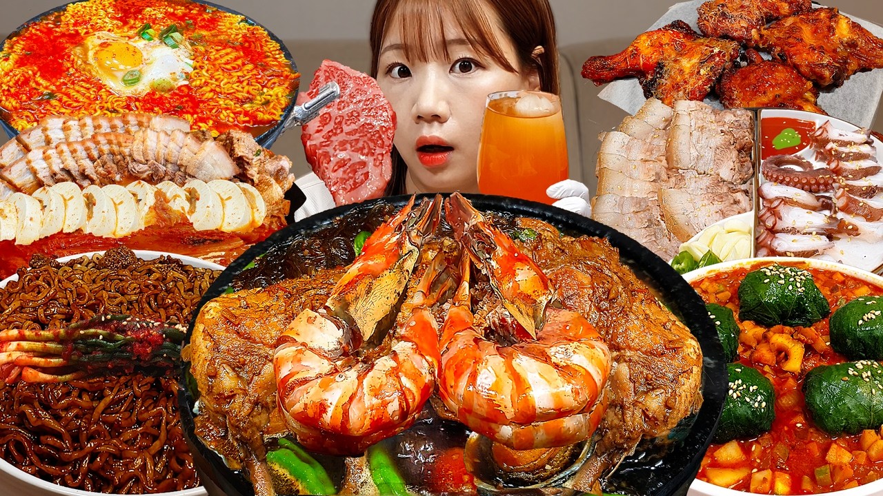 Sub)Real Mukbang- если голодны,нажмите на него😋 Курица,острый рамен,говядина, паста🔥 КОРЕЙСКАЯ КУХНЯ