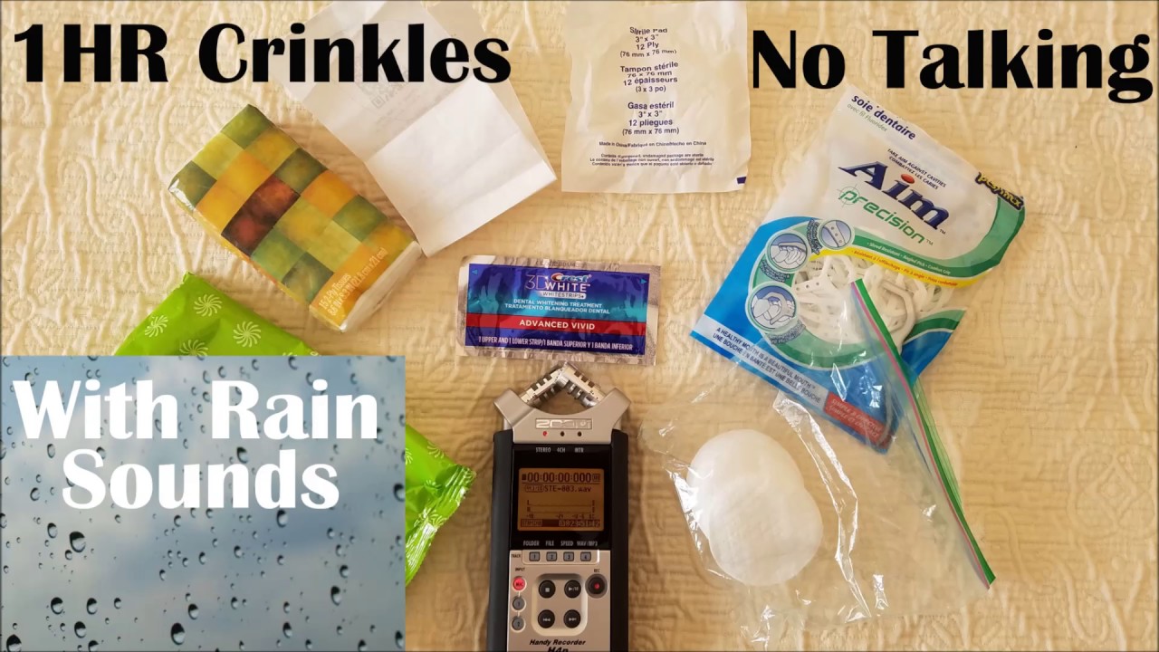 ASMR Crinkle Sounds Crinkling Plastic Paper Bags Rain Sounds Taping on Car Binaural No Talking 1HR