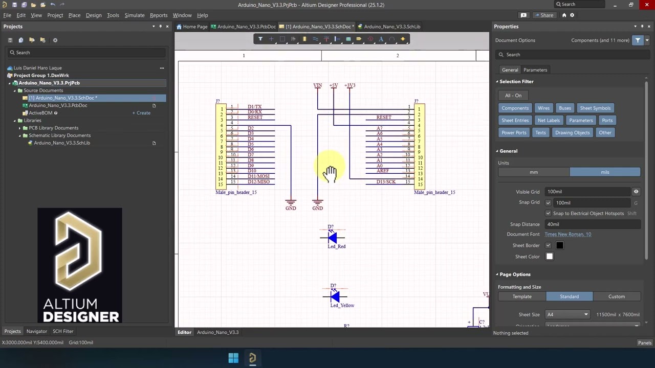 16. Arduino Nano en Altium Designer - Diagrama Esquemático Parte 2