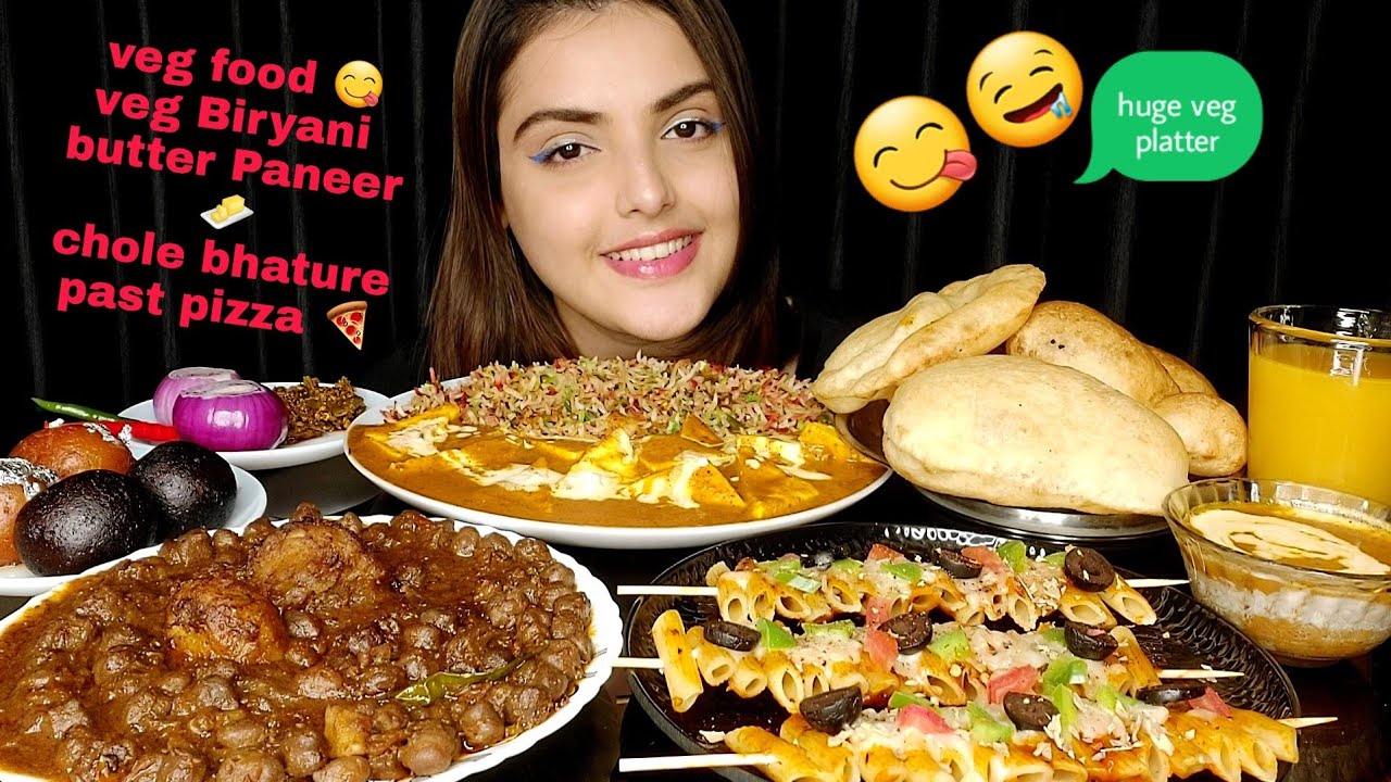 Eating Chole Bhature,🥰veg Biryani,🤤Butter Paneer,Pasta,Pizza,🍕Indian Sweets*Veg Food Mukbang*😋ASMR