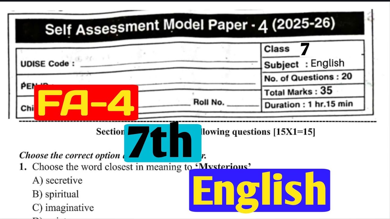 AP FA-4 Class 7 English Model Paper 2025-26 |English Important Questions with Answers