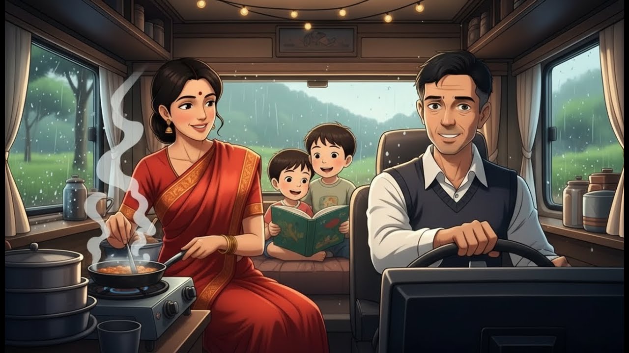 A Rainy Day in Our Mountain Mobile Home 🌧️ | Cozy Family Moments | Ghibli-Style Rain ASMR