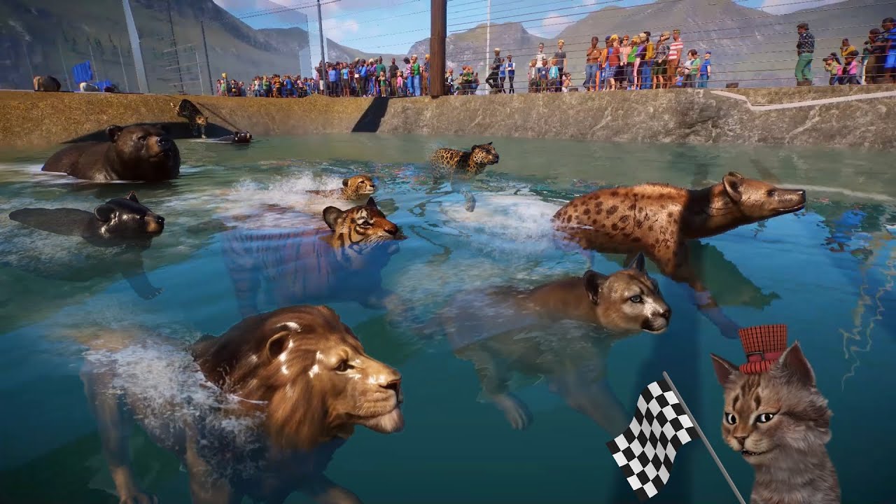 Animals Swimming Race in Planet Zoo Included Elephant, Lion, Tiger, Hyena, Cheetah and Bear