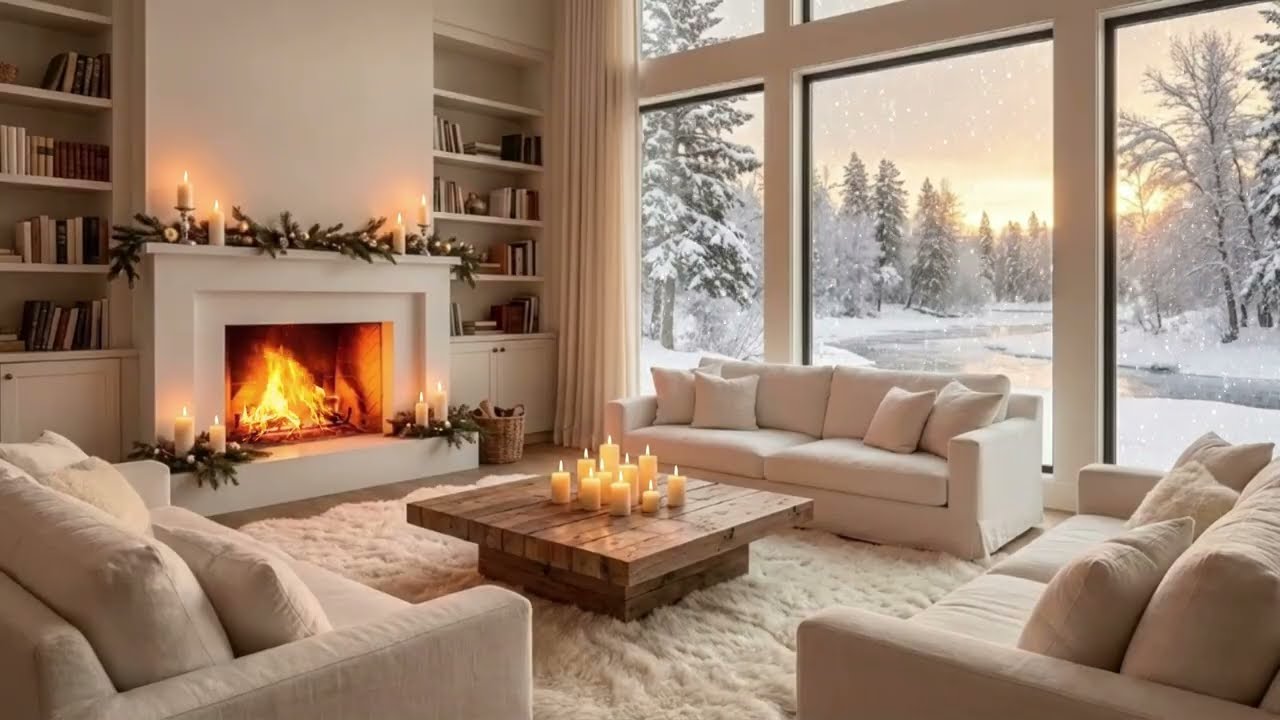 Snowy Evening by the Fireplace | Soft Winter Ambience for Sleep, Reading & Quiet Relaxation