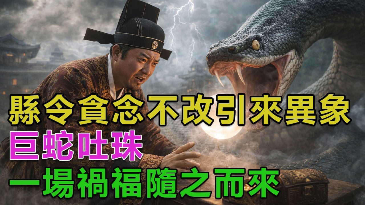 民間故事：縣令貪念不改引來異象，巨蛇吐珠，一場禍福隨之而來