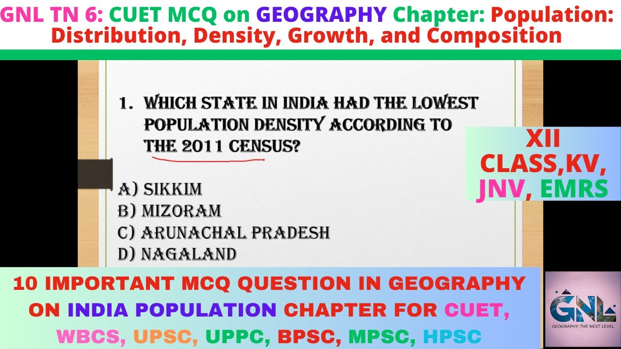 CUET MCQ on GEOGRAPHY Chapter Population Distribution, Density, Growth, and Composition