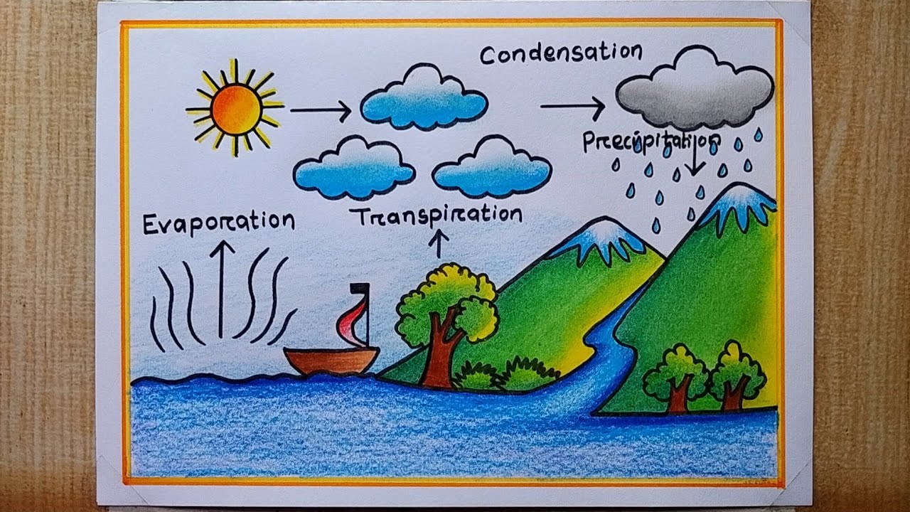 Water Cycle poster drawing| Water Cycle Chart making |How to draw water cycle with levelling